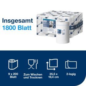 Tork Salviette di carta Reflex™ M3: 9 × 200 fogli, 33,5 × 19,4 cm, a 2 veli