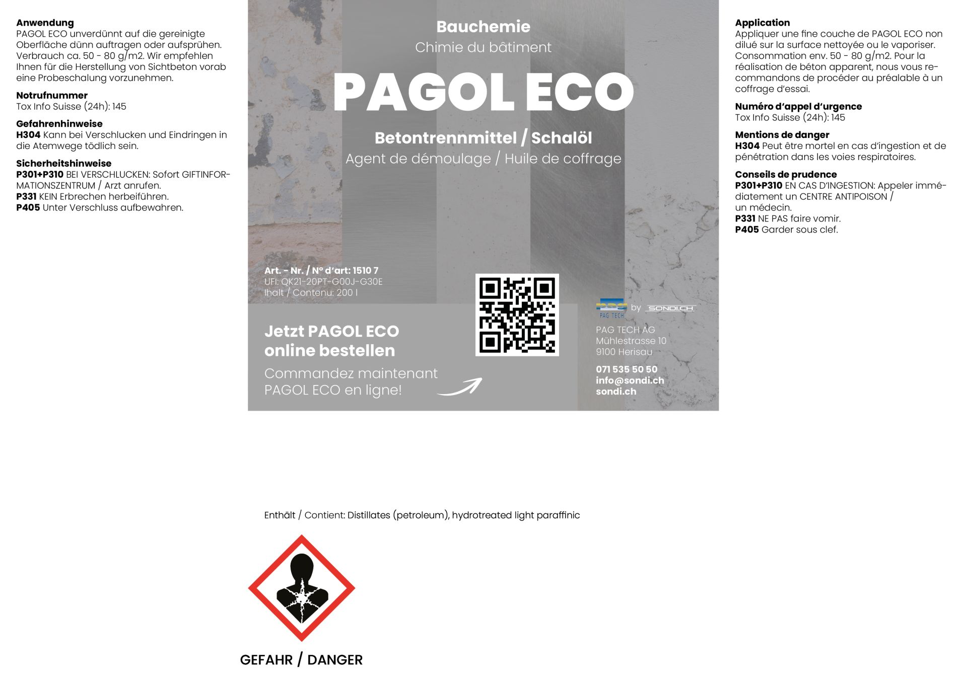 PAG TECH Betontrennmittel / Schalungsöl PAGOL ECO, 200 l | Fass | 1510 7